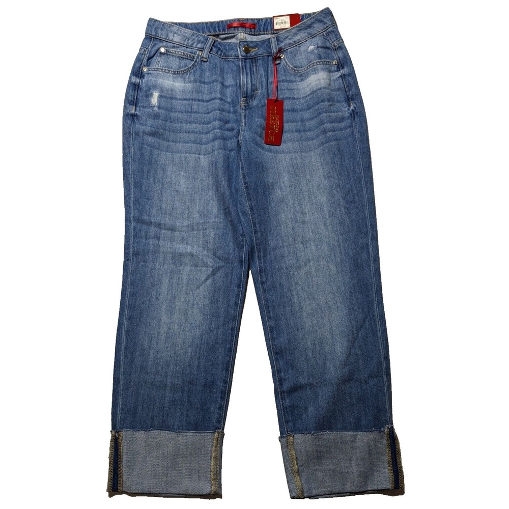 JENNIFER LOPEZ BOYFRIEND JEAN Women Size 6 Cuffed Crop Blue Denim Jeans NEW‎